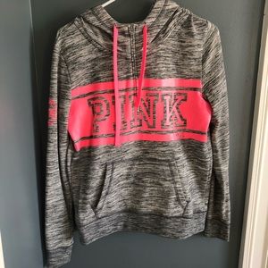 VS PINK Marl Gray & Pink Quarter Zip Hoodie